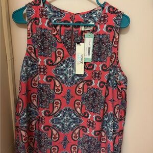 Pink and Blue Sleeveless Tank Top with Paisley Print